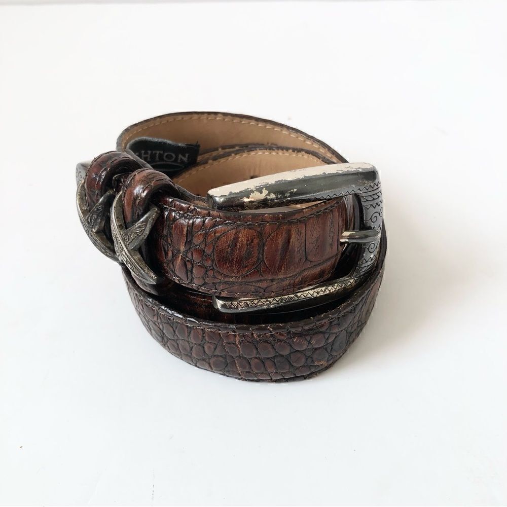 Brighton reptile print leather belt with silver finished buckle